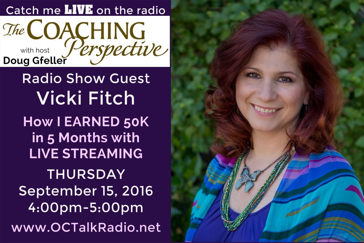 vicki_fitch's tweet photo. On Radio #TheCoachingPerspective Sept 15 4pm PST How I earned 50K in 5Months #LiveStreaming https://t.co/Xj66FFcyzo https://t.co/EjIOGZUY72