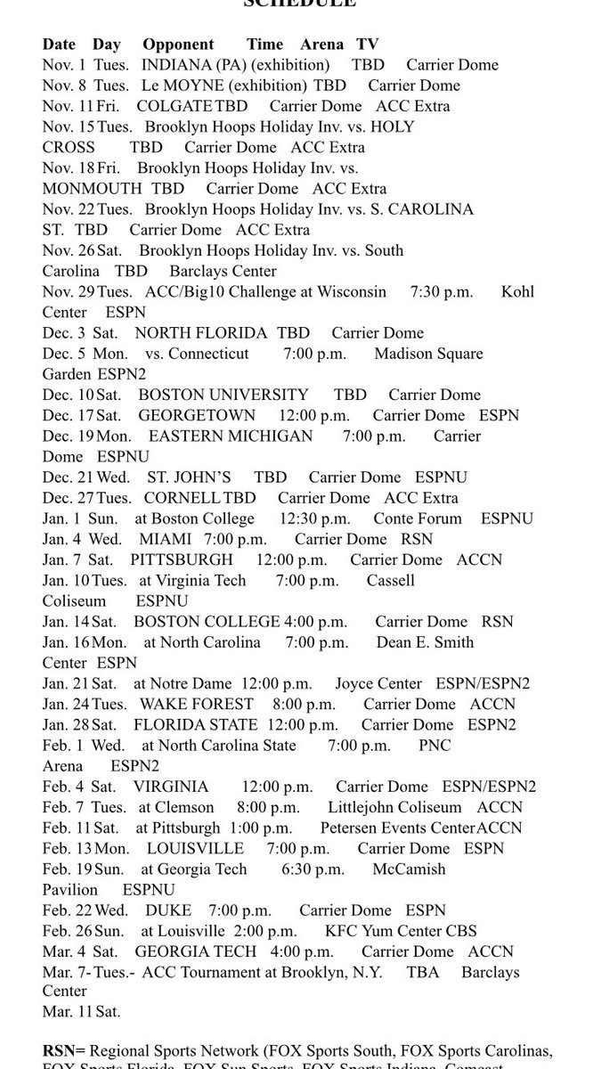 BrentAxeMedia's tweet photo. Here it is, you guys. The complete 2016-17 @Cuse_MBB schedule. https://t.co/sy1bzORcQ8