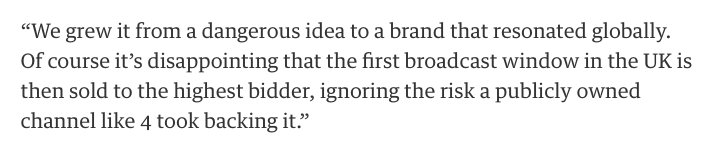 Channel 4 boss Jay Hunt on losing Black Mirror to Netflix in March. It could be the BBC talking about #GBBO.