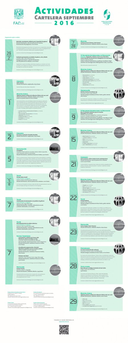 UNAMFAD's tweet photo. Comunidad #FAD_UNAM te compartimos la Cartelera de actividades de septiembre en la #FAD https://t.co/U2yJKDKtPT