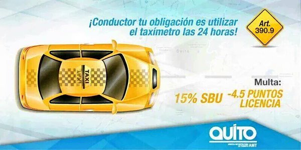 EcuNix's tweet photo. Recuerda exigir el uso del taxímetro siempre que uses el servicio, es obligatorio las 24 horas del día. https://t.co/MZNgtRHv2j