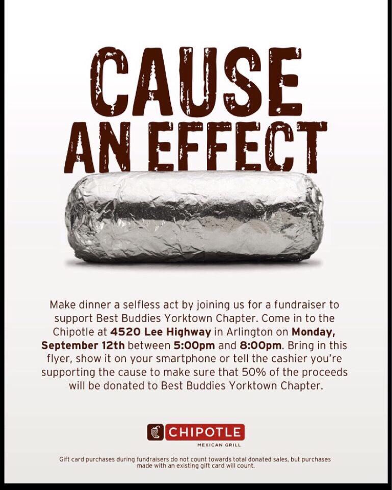ThePatVoice's tweet photo. Stop by the Lee Heights Chipotle this evening to show your support for Yorktown's Best Buddies chapter!🌮 https://t.co/fsjA0npCNk