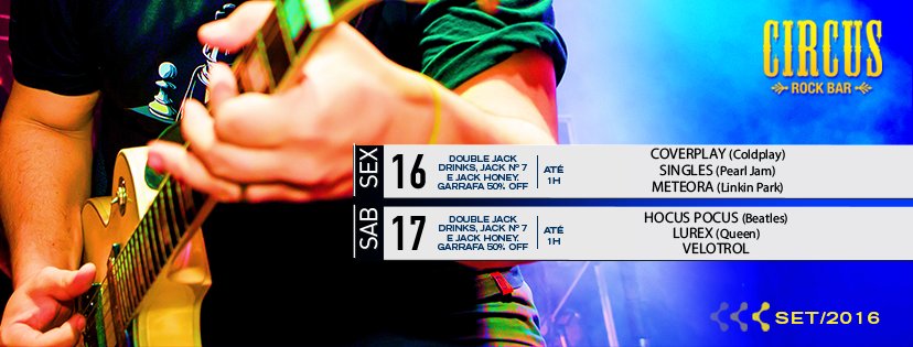 Respeitável Público! Confira a programação da semana no Picadeiro do Rock! Mais informações: goo.gl/wU0ENR