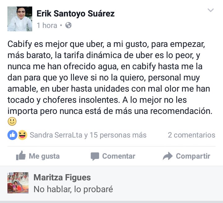 erjosantoyo's tweet photo. Mi opinión de @Cabify_Mexico en comparación con @Uber_MEX #UberMerida. Definitivamente es mejor #CabifyMerida https://t.co/tRevDMjT6S