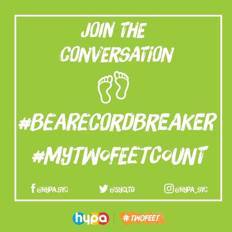 SYCLtd's tweet photo. Spread the word for our HYPA #TwoFeet World Record Attempt with our event hashtags #BeARecordBreaker #MyTwoFeetCount https://t.co/t514L1ojOQ