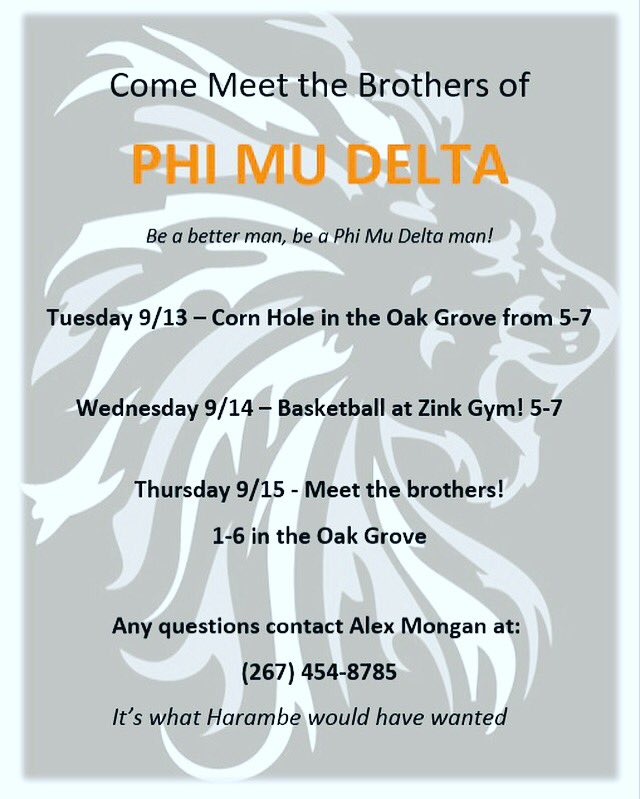 PMD_IUP's tweet photo. Come on out and meet our brothers all of this week. We would love to hang out and get to know you #RushPMD #IUP https://t.co/lHshabgVrr