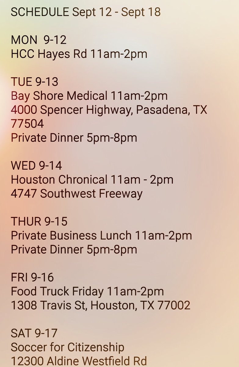 mi_garita's tweet image. Our Schedule for this week. Sunday we are not running the truck.