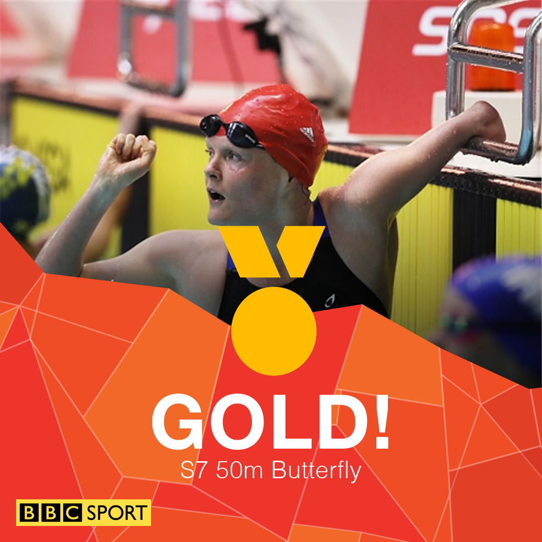 That's three golds in a row for ParalympicsGB!

Susie Rodgers wins the S7 50m butterfly.

bbc.in/2caouUA