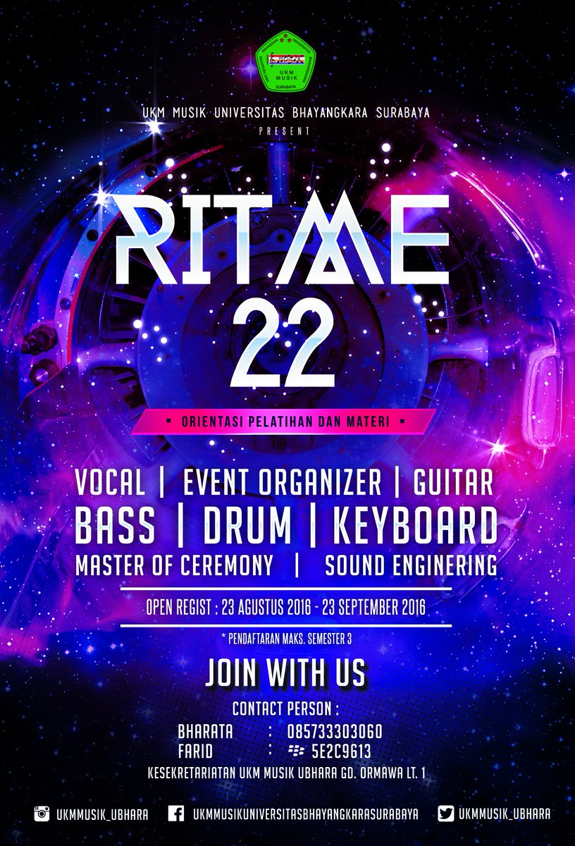 UKM MUSIK membuka pendaftaran lagi untuk km maba atau semester 3
Salam damai.. Musik..
Musik.. Peace..✌