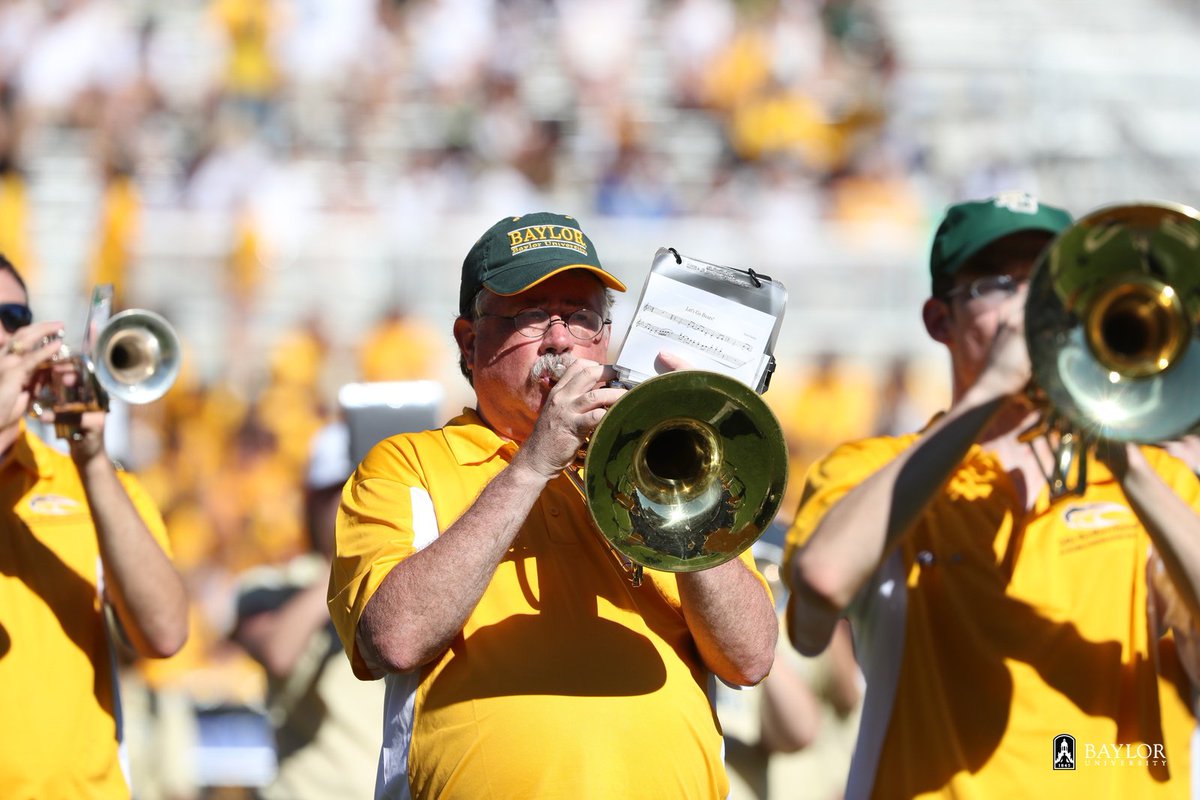 Baylor's tweet image. At #SicSMU, @BU_GWB alumni performed at halftime for the 30th Anniversary Alumni Band Day: bit.ly/2cjPm1Z