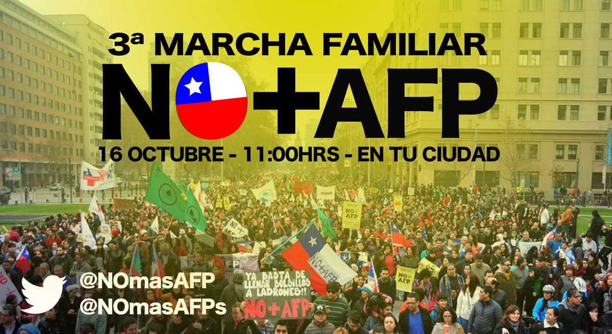 NOmasAFP's tweet photo. Las Marchas #NOmasAFP son familiares y ciudadana. De Todos/as depende su éxito, SUMATE con ideas nuevas de difusión https://t.co/TiHhbgwjFr