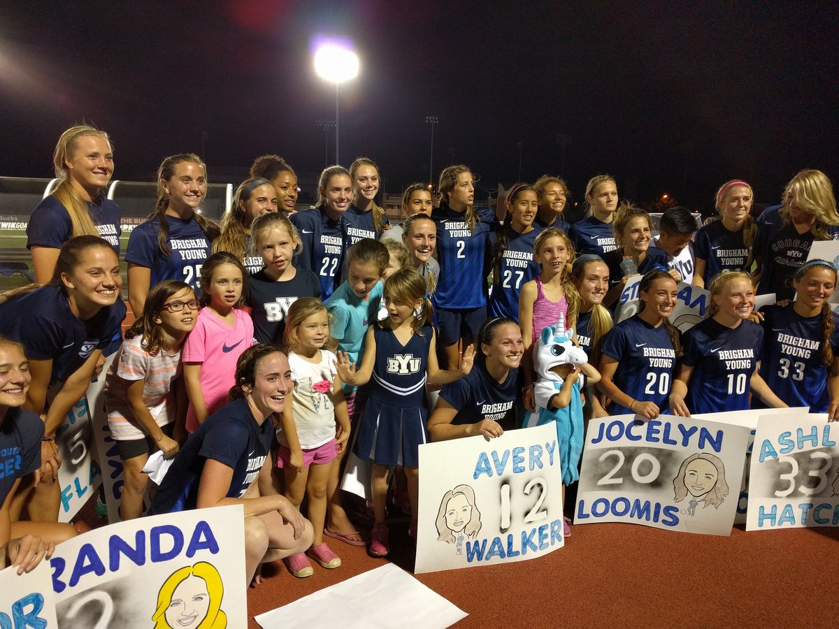 knicpics's tweet photo. @byusoccer_w thanks for a great evening.  Our little cheerleader and our #BYUnicorn especially enjoyed the game. https://t.co/fI0Nm7aIXA