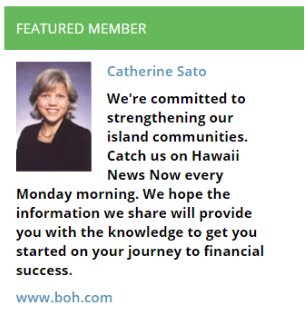 Featured Member: Catherine Sato
Vice President &amp; Banking Center Manager
#kailuachamber #smallbusiness #kailua