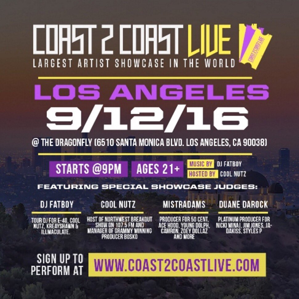 Doors open in just about 3 hours!
Y'all ready for a solid night of Coast 2 Coast! 🙌🙌🙌
#coast2coast #TheDragonfly