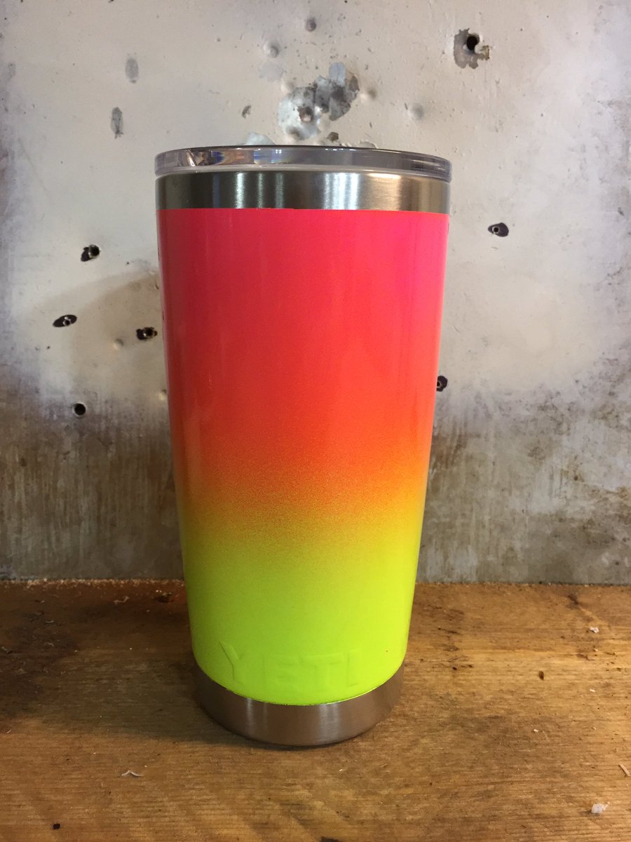 BassbitejigsLLC's tweet image. Hot pink to Chartreuse fade. PINK LEMONADE! @YETICoolers #custompowdercoat #wedoitbetter