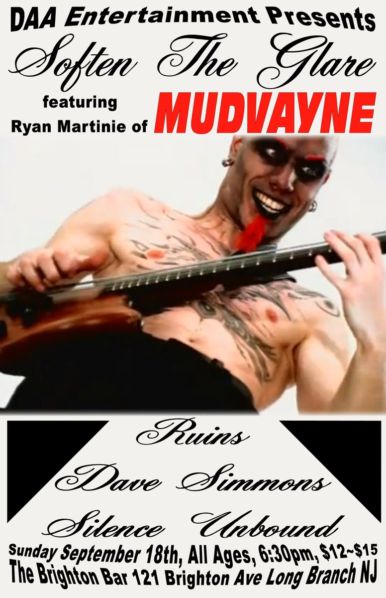 DAA_Concerts's tweet photo. Sunday at Brighton Bar Ryan of @Mudvayne (Soften The Glare) @SilenceUnbound &amp; more
All info: https://t.co/ZgaaS2CWAI https://t.co/PZ3RdQyI8F