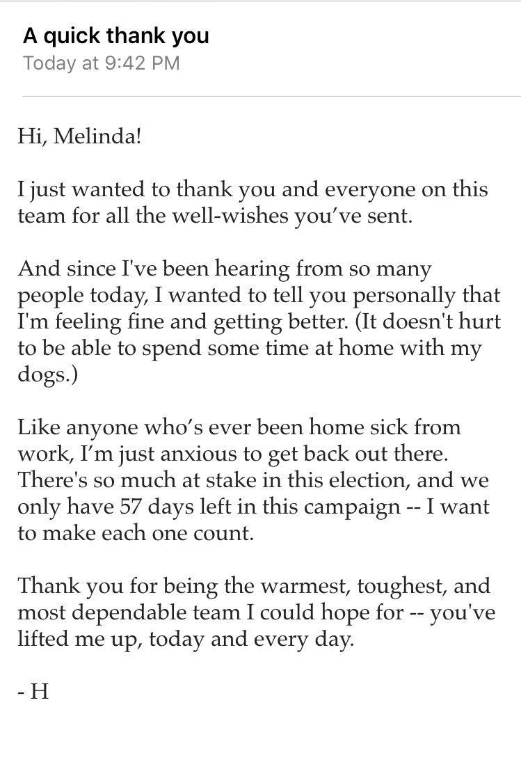melinda118's tweet photo. When @HillaryClinton sends you an email. Along with millions of others of course, haha. #GetWellHillary https://t.co/dgqaIQNDFl