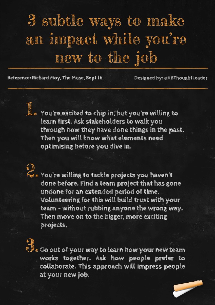 ABThoughtLeader's tweet image. 3 subtle ways to make an impact while you're new to the job buff.ly/2cTecHm
