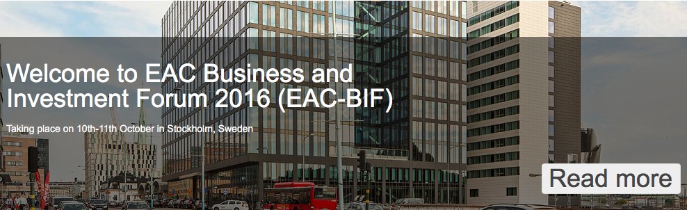 SWEACC's tweet photo. Welcom to, East Africa Business and Investment Forum 2016 Oct 10-11th, Stockholm, https://t.co/ShhKVBo4eD https://t.co/cmU9ShM88G