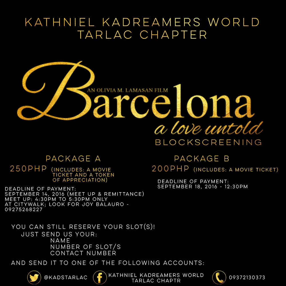 KaDsTarlac's tweet photo. Tarlaqueños! Here's the final details regarding our blockscreening 💙

#BarcelonaALoveUntold https://t.co/nYpMYAiwKF