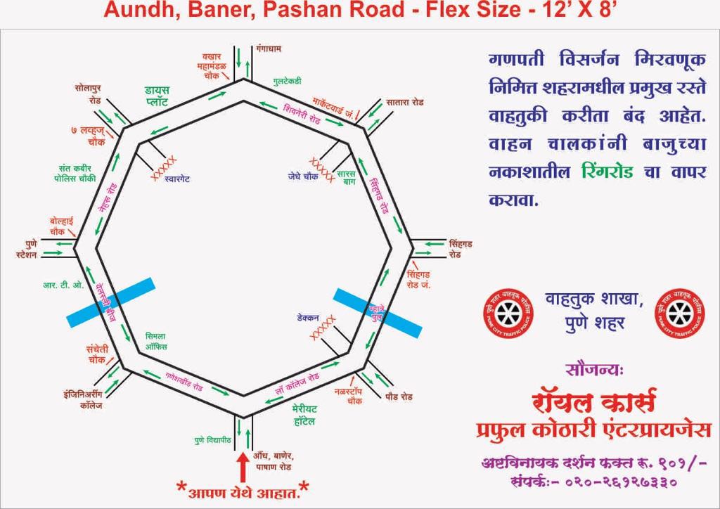 #TrafficAlertPune Ring Road Map of diversions &amp; closed road on #Ganesh Visarjan Day! 1/3