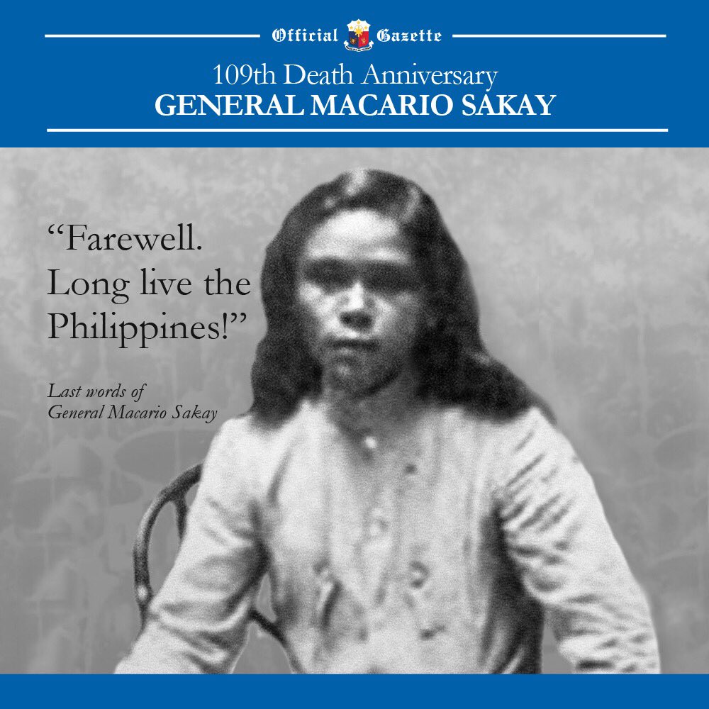 Today is the 109th death anniversary of Gen. Macario Sakay, a Katipunero &amp; the president of the "Tagalog Republic".