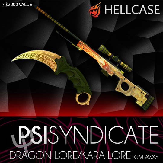 PsiSyn's tweet image. Giving away more sick skins thanks to @hellcasecom, Dragon Lore and Kara Lore, good luck! - gleam.io/Hq1qQ/psihellc…