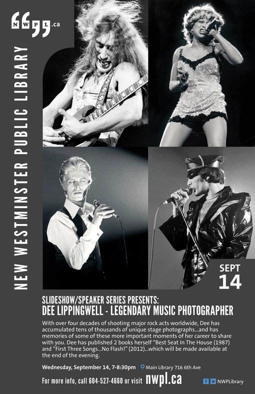 #newwest Join us Wed for RocknRoll photographer #DeeLippingwell. See her photos and hear her stories Sep 14 @ 7pm!