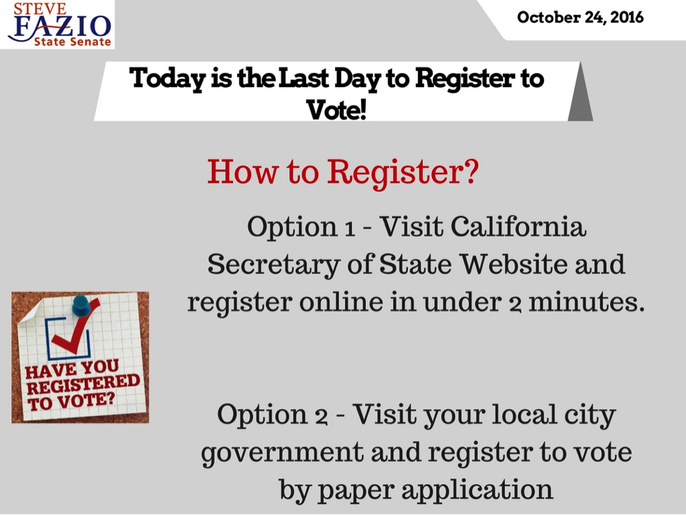 SteveFazio27's tweet photo. Today is the LAST day to register to vote in the General Election on November 8th! Register https://t.co/SA0MfrjjIH https://t.co/UFCNUYypta
