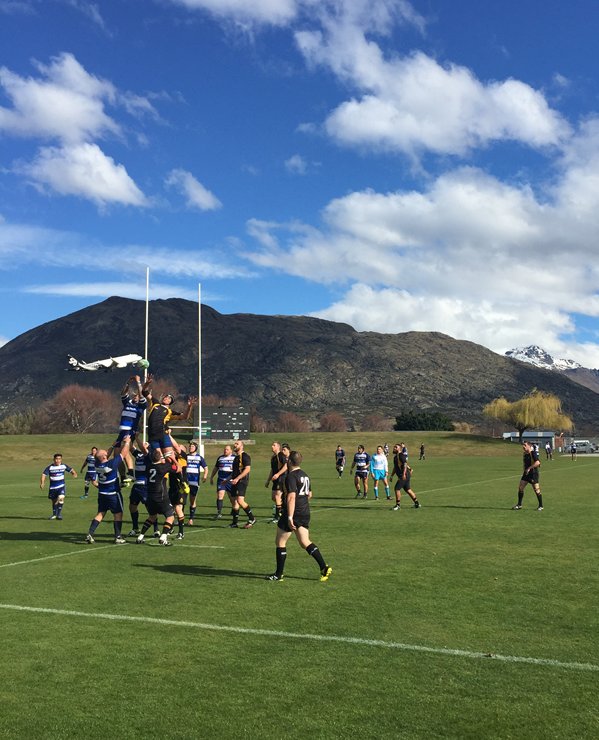 Snapped this photo at the rugby final of the Police Sport Winter Games in Queenstown, feat. <a href="/FlyAirNZ/">Air New Zealand</a> plane. ^GO