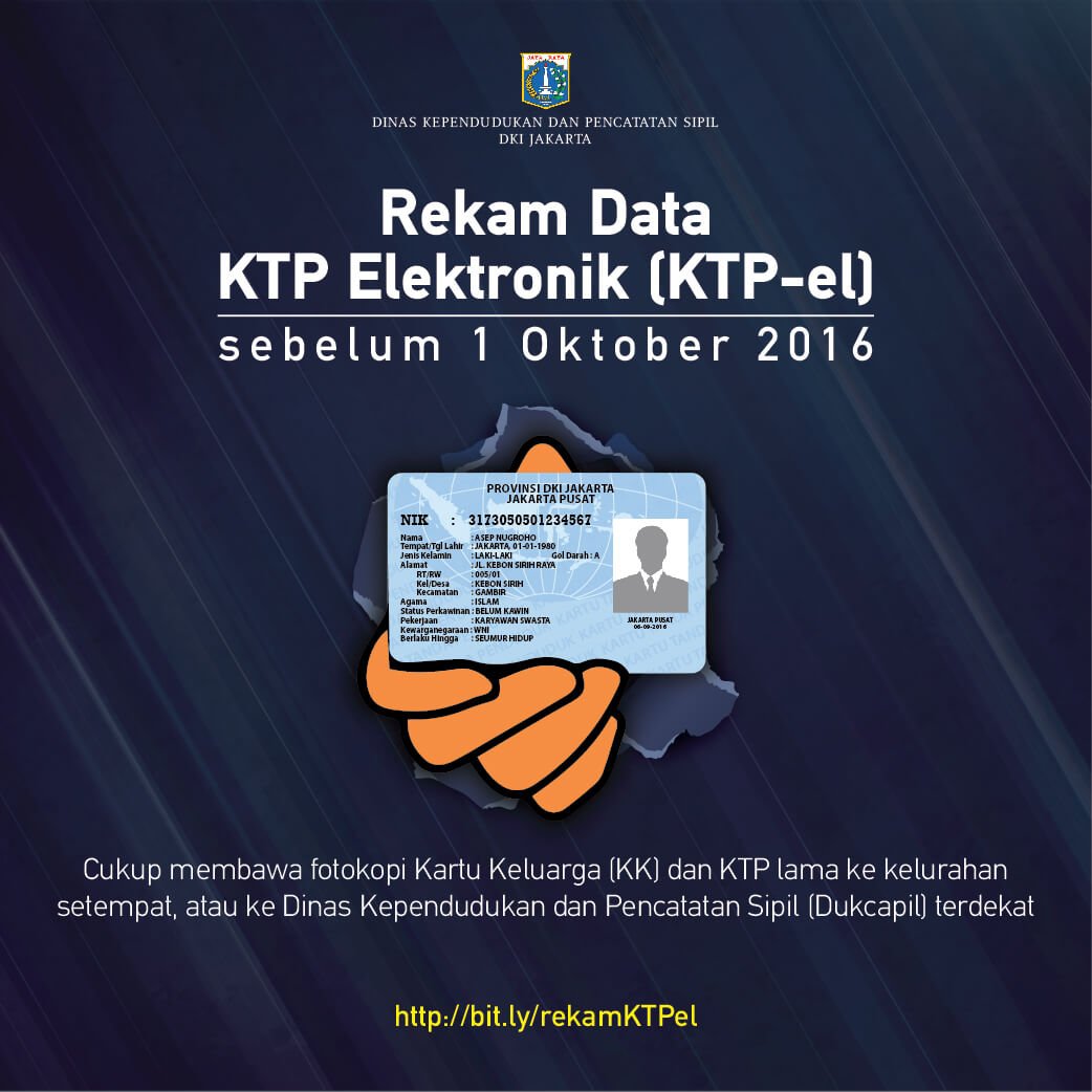 infojakarta's tweet photo. Ayo, rekam data KTP-el sekarang juga! Cukup membawa KK dan KTP https://t.co/xjknULWYOU https://t.co/CBJWdlrycX #infojakarta