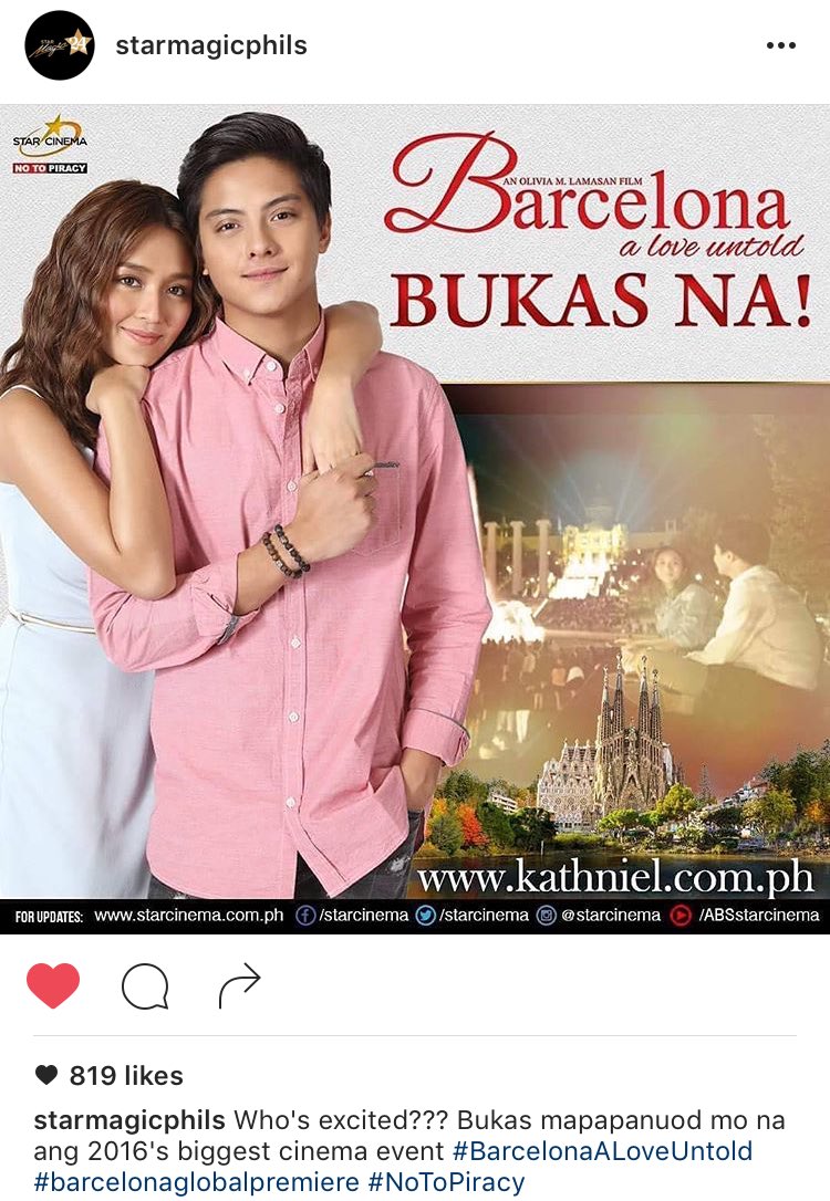 OfficialKBB's tweet photo. Let's all watch Barcelona: A love untold starting tomorrow in Cinemas Worldwide! ❤️

#BarcelonaGlobalPremiere https://t.co/j8coLcnNcQ