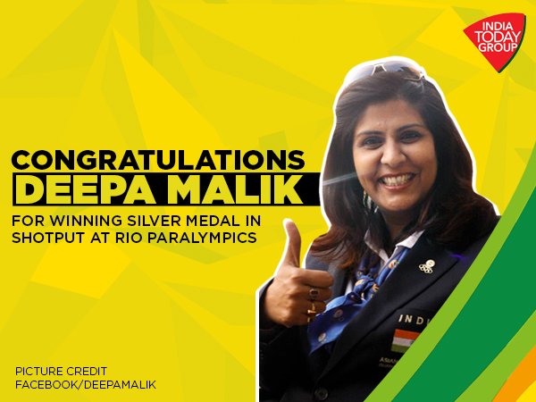 IndiaToday's tweet photo. .@DeepaAthlete scripts history by becoming first Indian woman to win a medal at the Paralympics 
#ITCard https://t.co/odWM9uLazq