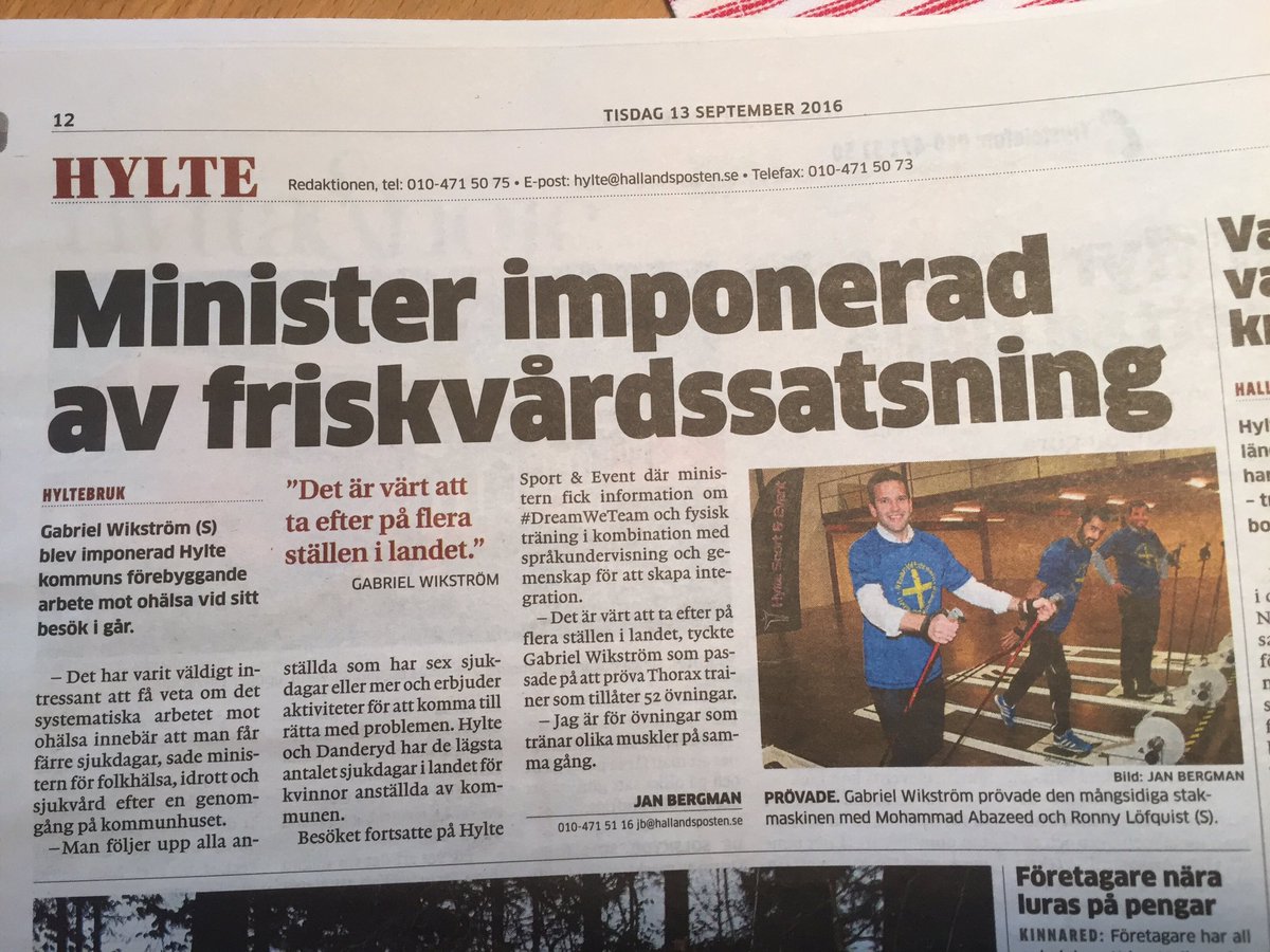 Kulanko's tweet photo. Hälsoministern på besök i Hylte. Thorax Trainer bidrar till integration och friskare människor. #svpol #hylte https://t.co/EZvkiV7KKJ