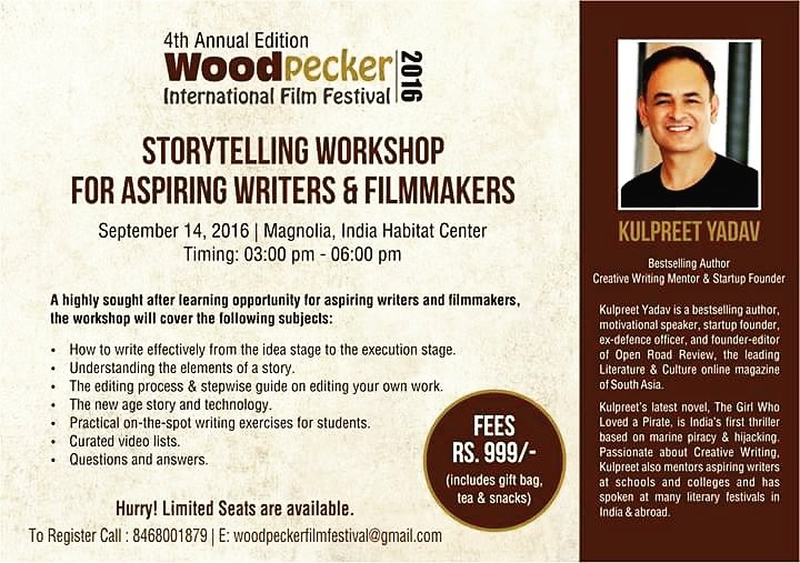 Kulpreetyadav's tweet photo. Tomorrow 3-6 p.m. at Habitat Centre, New #Delhi. Fees Rs 999 (gift, tea &amp; snacks)
#event #storytelling #film #books https://t.co/x5xK4XDgHO