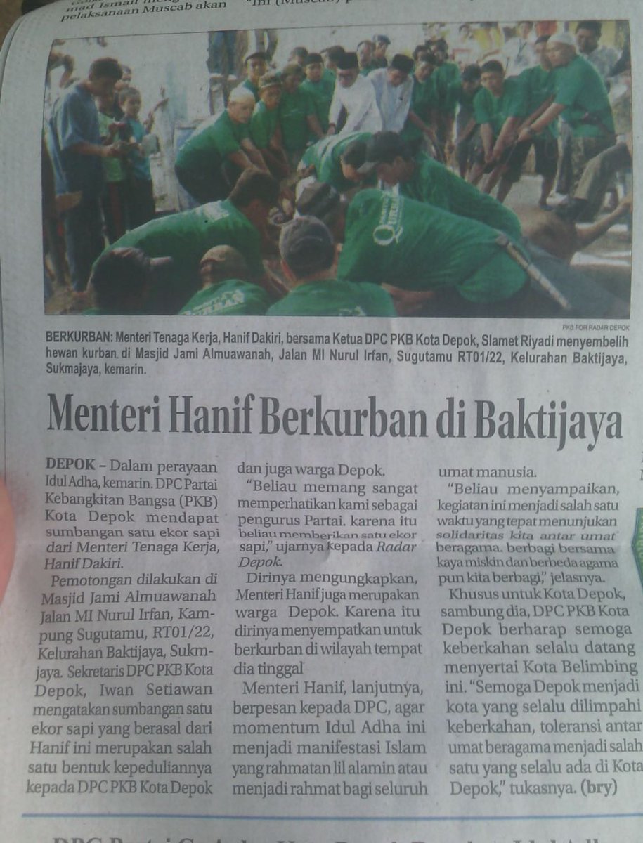 Menaker berkurban di Baktijaya Depok <a href="/RadarDepok/">radar depok</a>