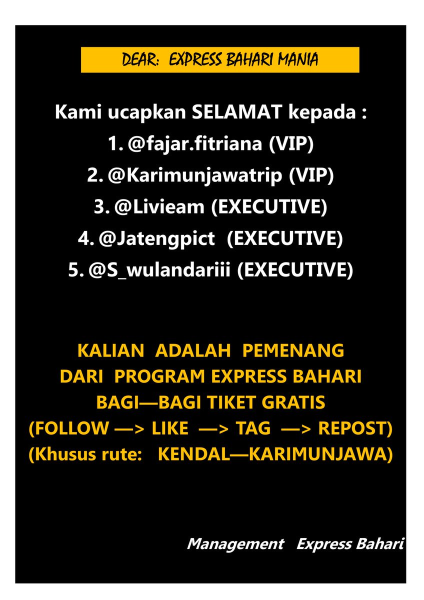 SELAMAT kepada pemenang program express bahari bagi - bagi tiket gratis, ditunggu  konfirmasi via email ya guys :)
