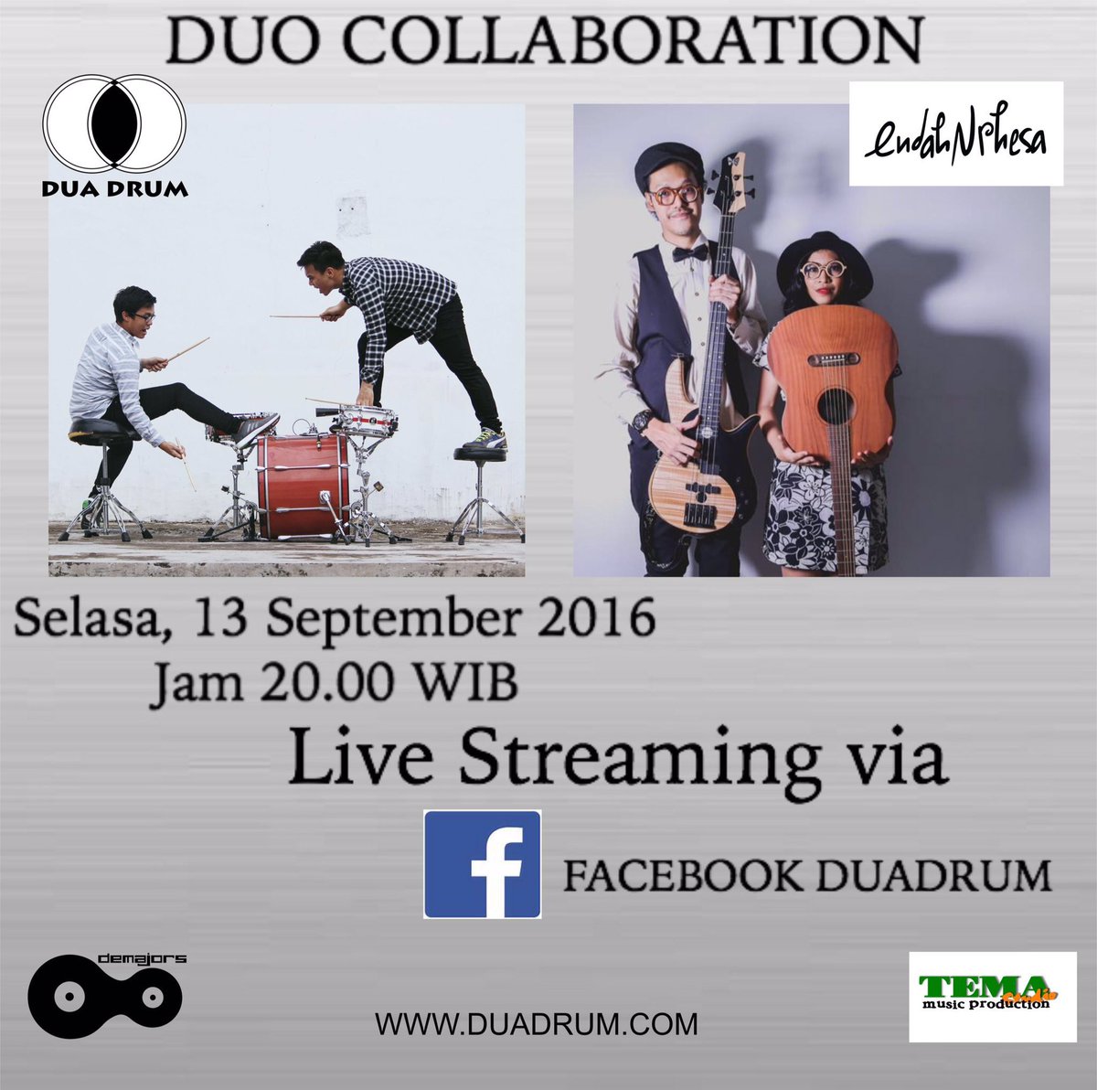 earFriendsJKT's tweet photo. @DUADRUM x @endahNrhesa disiarkan live streaming di facebook DUADRUM :) https://t.co/lDYtH3KbBi