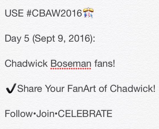 CBAW_xo's tweet photo. DAY 5 of the 2nd #CBAW2016🎊 is all about #FanArt of #ChadwickBoseman 

Calling All #Artists! 🎨
#TIFF16👇 https://t.co/5UNSG5BFHQ