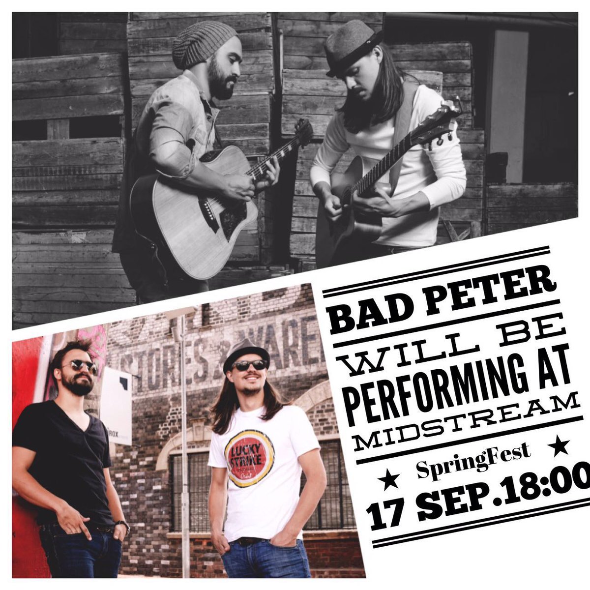 BadPeterBand's tweet photo. Catch us on Saturday at #MidstreamSpringFest friends! It's gonna be lekker! @pretoriacoza @PretoriaRSA @sa_artists 😊 https://t.co/7ahcWxUfm5