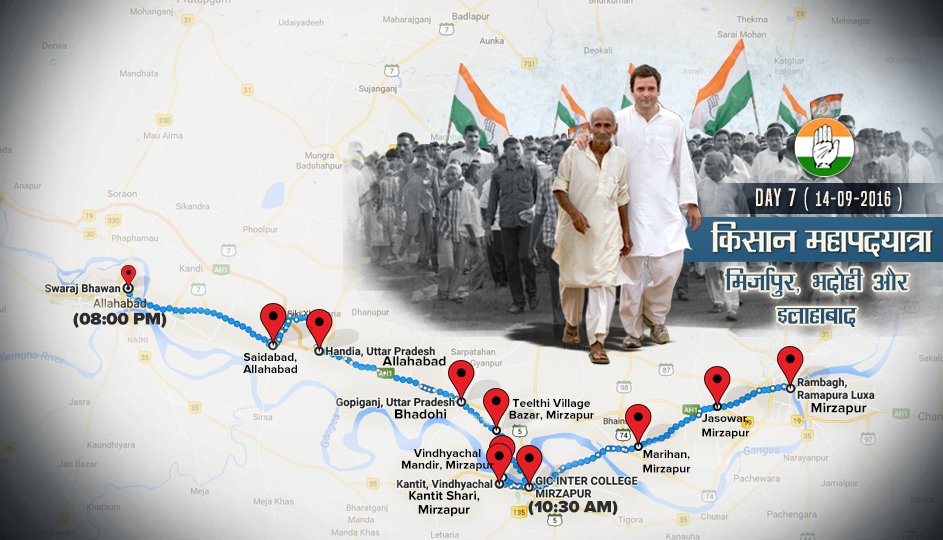 INCIndia's tweet photo. 7th day schedule of Congress Vice President Rahul Gandhi's Kisan Yatra. https://t.co/YzFP9raqTd
