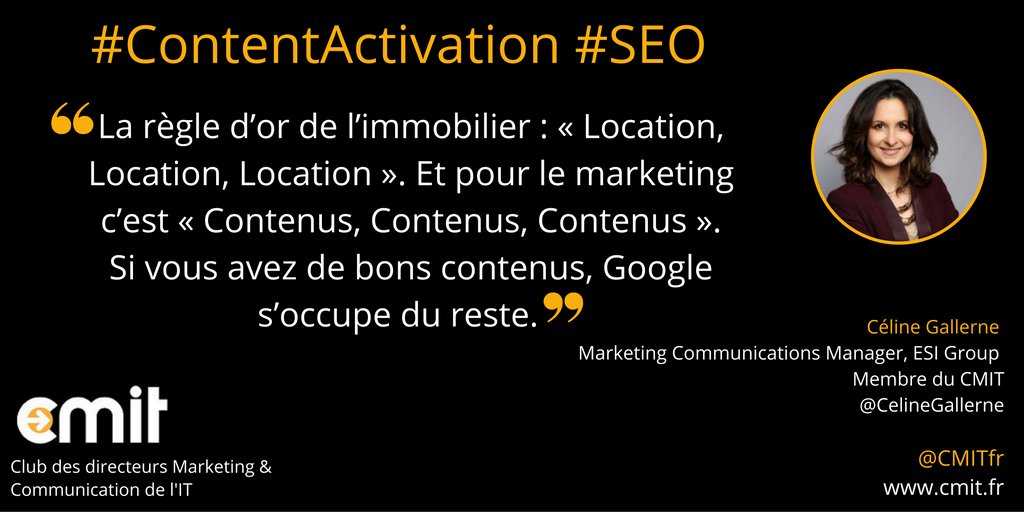 CMITfr's tweet photo. Et si on parlait de... #ContentActivation et de #SEO avec @CelineGallerne #CMIT #Marketing https://t.co/A3oOthCSsa