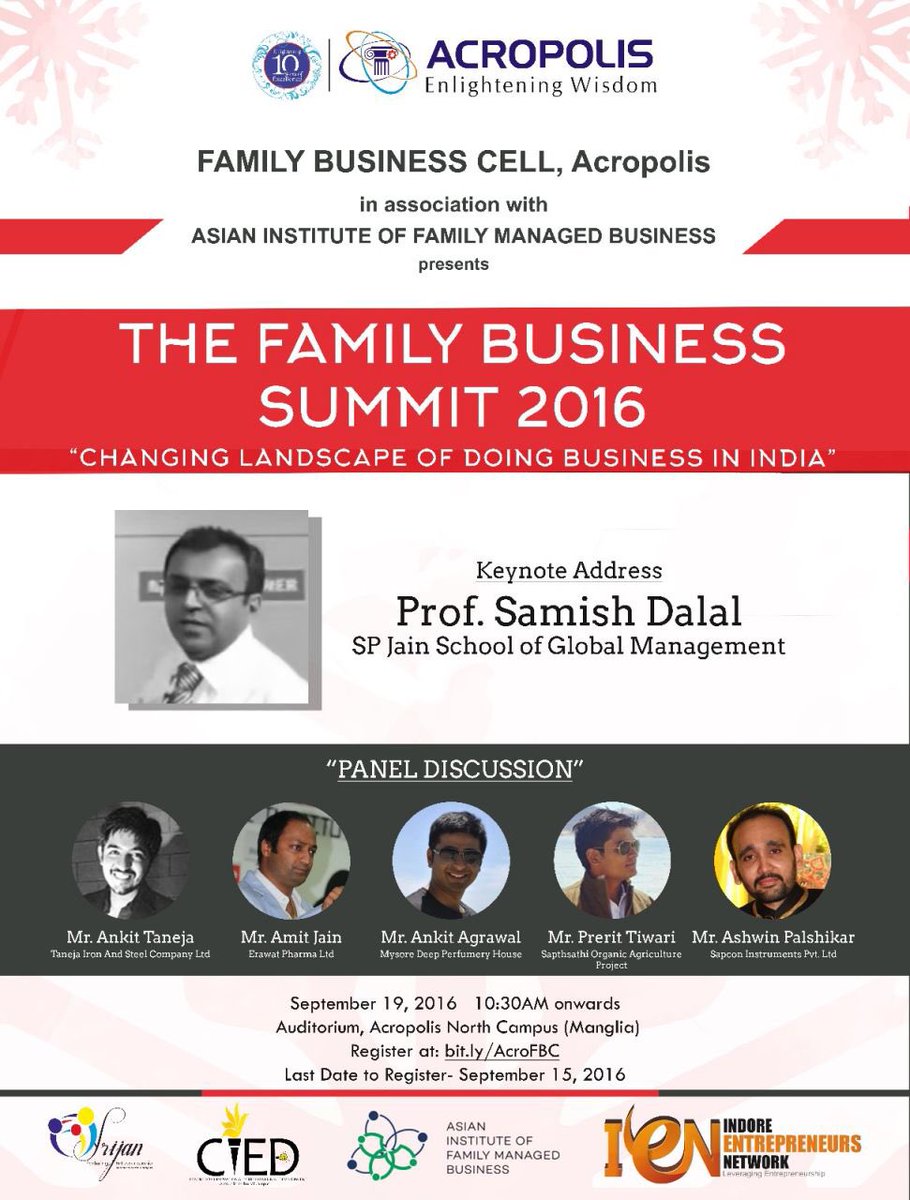 AashutoshA's tweet photo. First ever Family Business Summit in Indore
#AcropolisIndia #FBCAcropolis #Srijan #CIEDAcropolis #YuvaAcro #LITMUS https://t.co/nRewy4HKXK
