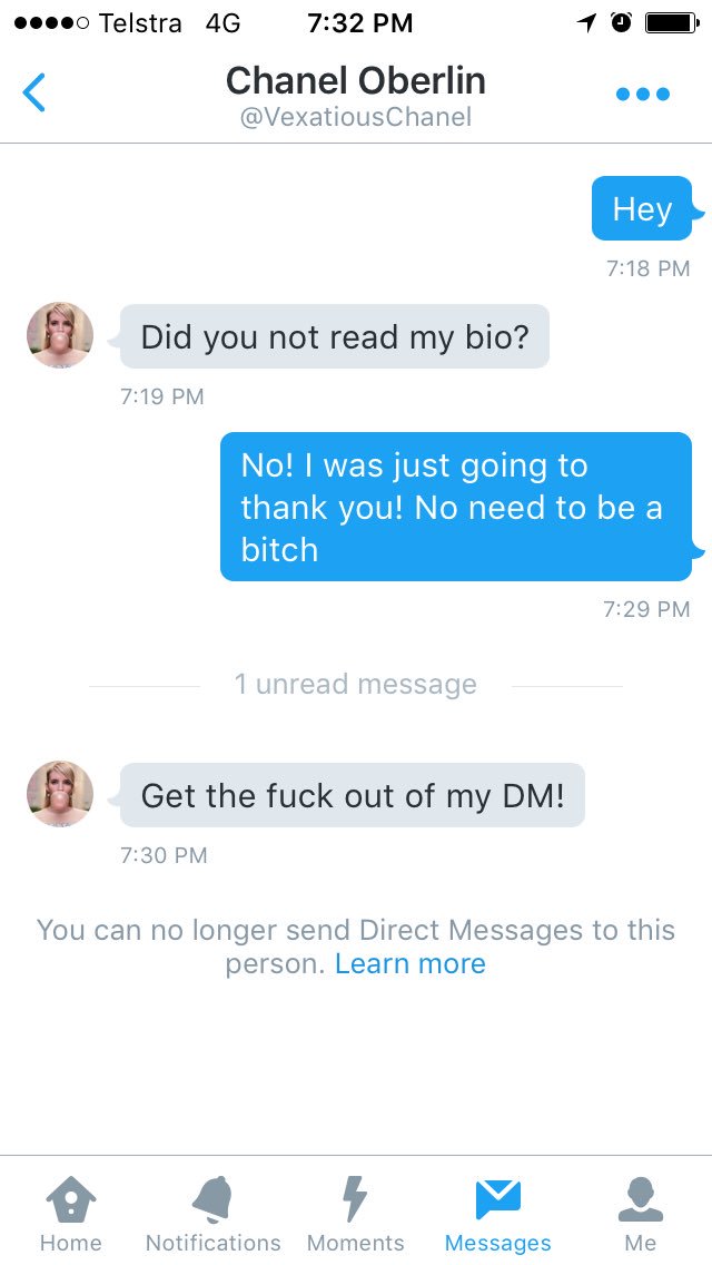 Lol! I was thanking her for the shout out and she acts like a bitch. GTFO slut!