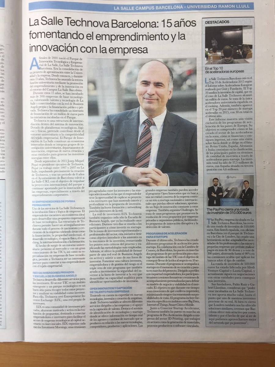LaSalleTechnova's tweet photo. 15 años fomentando el emprendimiento y la innovación con la empresa  @LaVanguardia https://t.co/JqJxOsCr77 https://t.co/3U2EAwPb1Y