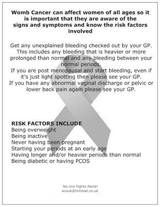 Please help raise #awareness of #wombcancer It can affect women of all ages. Know the signs &amp; symptoms #BeWombAware