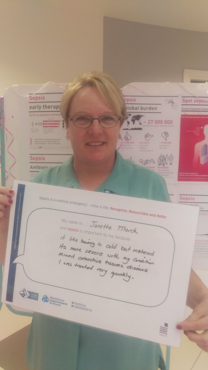 GCH_Charity's tweet photo. Janette from the @NHSGGC reception team told us why it's important to recognise #worldsepsisday #WSD16 #wsdspsp16 https://t.co/rgZVXDXjhM