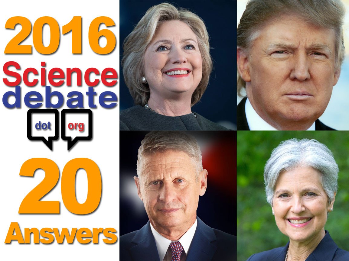 SciDebate's tweet photo. The candidates for president have responded to this year's ScienceDebate questions https://t.co/ZR50AqSVKI https://t.co/MdXAFSbWw1