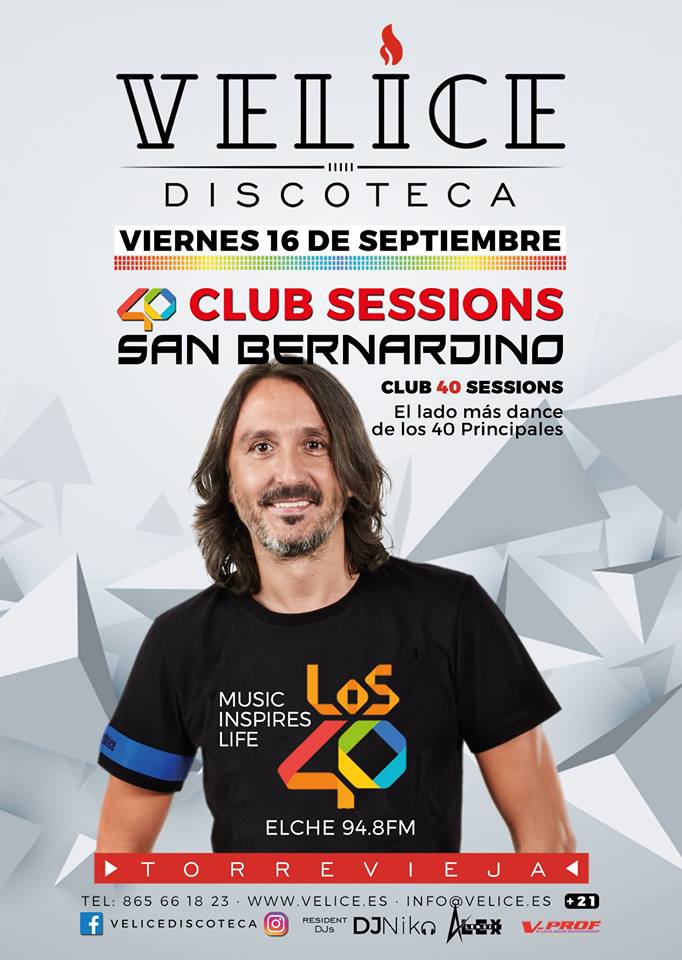 Los40Elche's tweet photo. ¡Este viernes! ¡En @velicediscoteca ! ¡40 CLUB SESSIONS con @CSanBernardino ! ¿Te lo vas a perder? ¡Te esperamos! https://t.co/iGeD40xqq6