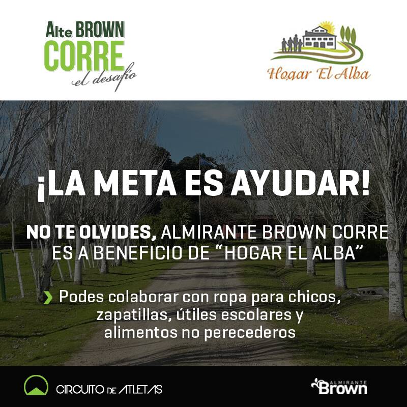 circuitoatletas's tweet photo. ¡No te olvides! El 23.10 corremos en beneficio de #HogarElAlba de #AlmirateBrown https://t.co/X7902HK6k1 https://t.co/H5cuNe2hw1
